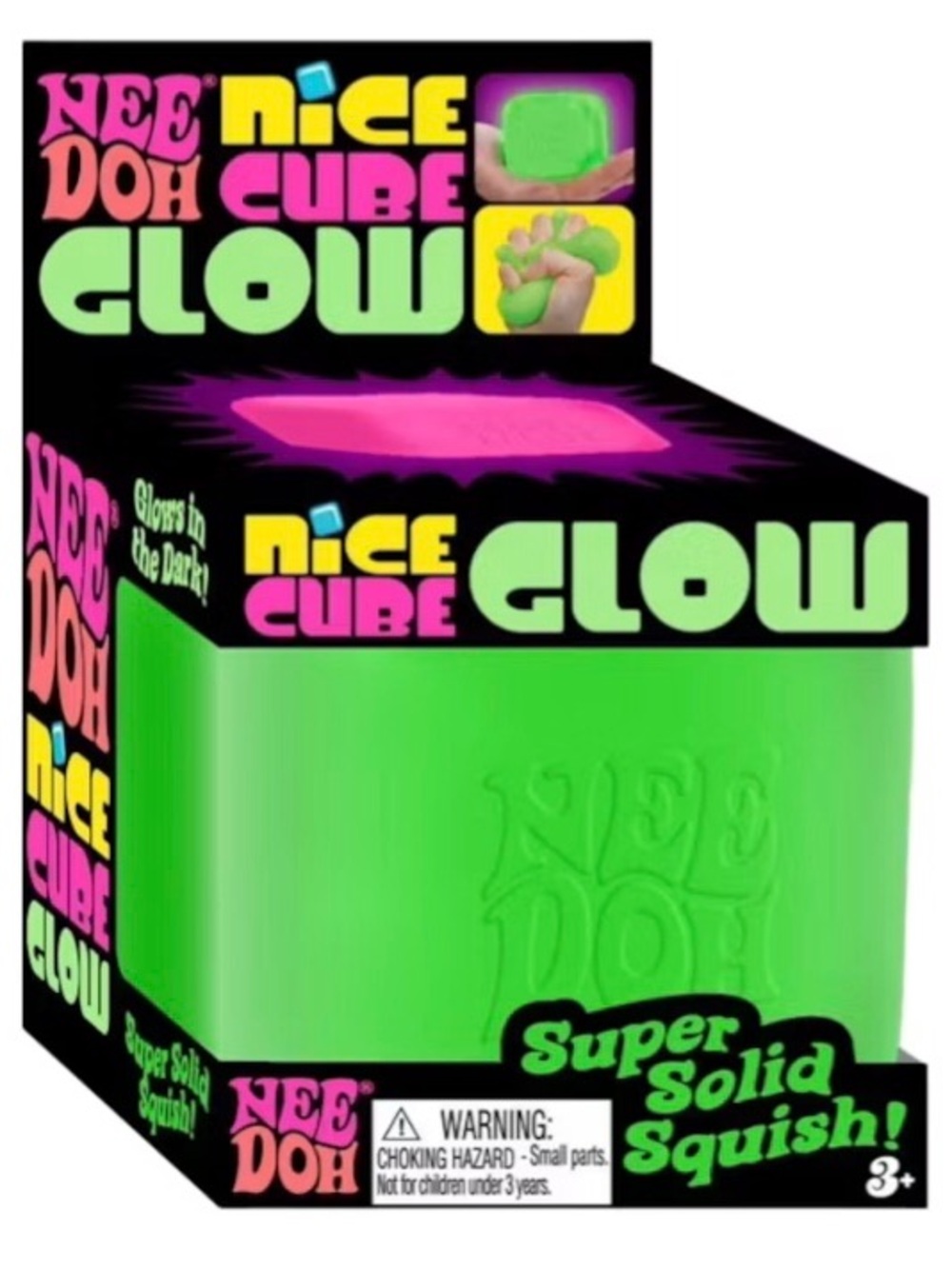 Schylling NeeDoh Nice Cube Glow Sensory Squish Toy - Green